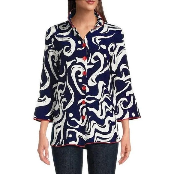 Ali Miles Tops - Ali Miles Art To Wear Tunic Top Womens Plus 2X Red White Blue Lagenlook Artsy